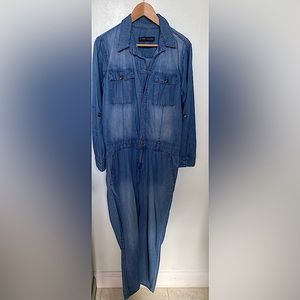Denim Collared Button Up Jumper “Fade to Blue” Brand Size M